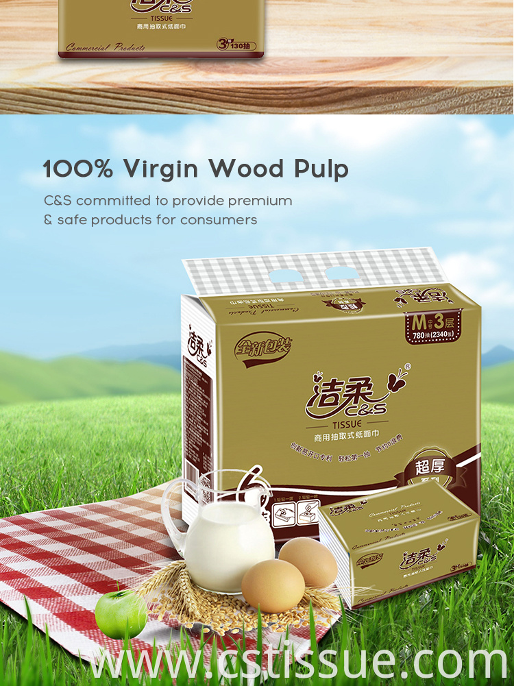 Factory Wholesale White Color 100 % Virgin Pulp 3 Ply Soft Pack Facial Tissue Paper